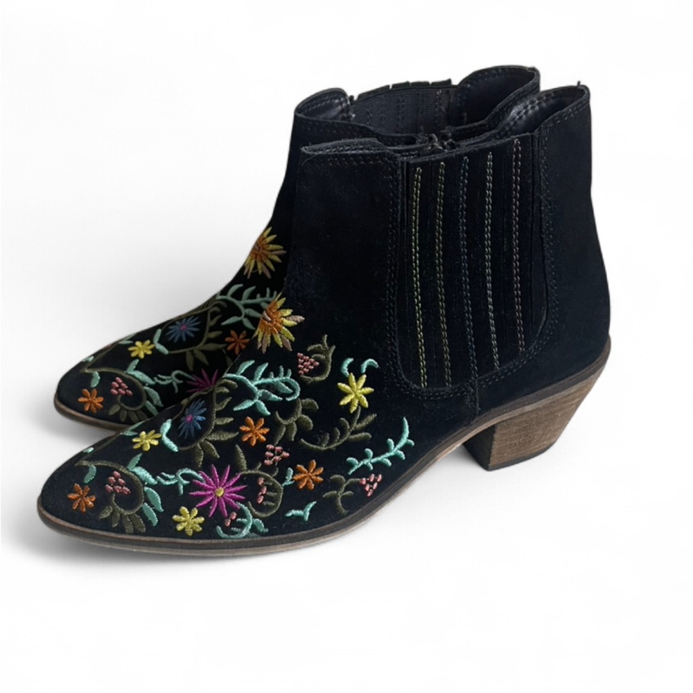 Diba Black Suede Floral Embroidered Boho/Western Ankle Booties Women’s Size 6 - Picture 4 of 6